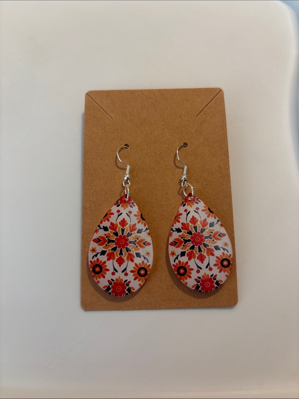 Fashion Jewelry Red and Orange Floral Teardrop Earrings - Picture 3 of 4